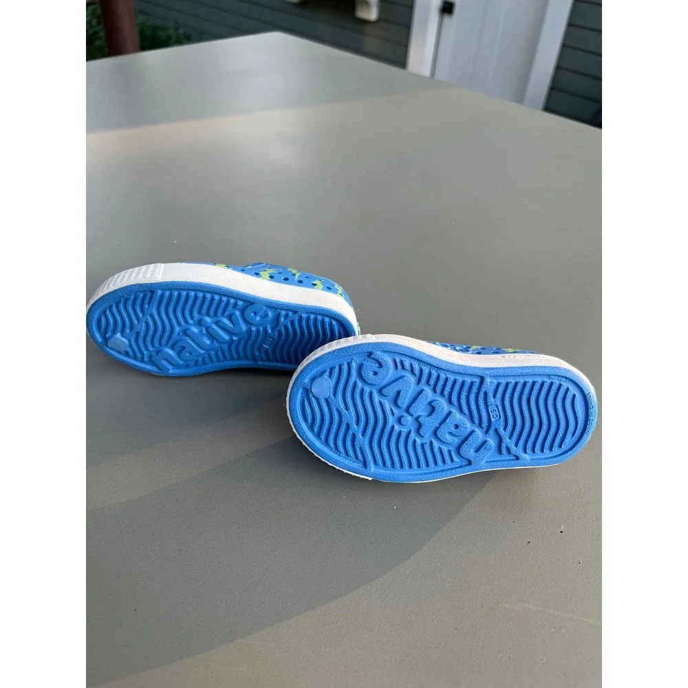 Native Jefferson Print Kids Blue Green Lightning Bolt Slip On Shoes Size C5